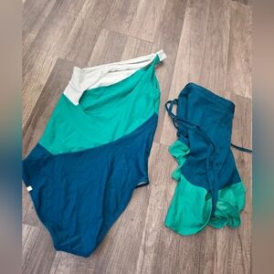 NWT SOMMERSALT swim Suit Onepiece Side Stroke Skirt Coord Set 2 Blue